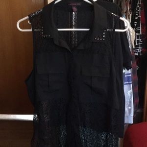 Black lace and studs tank